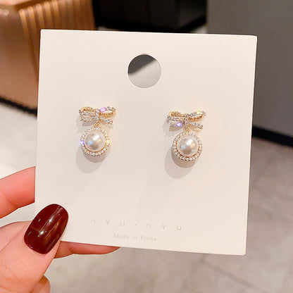 Bow Pearl Simple Micro Stud Earrings