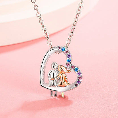 Love Couple Necklace With Colorful Rhinestones Fashion Creative Heart-shaped Necklace For Valentine's Day Gift