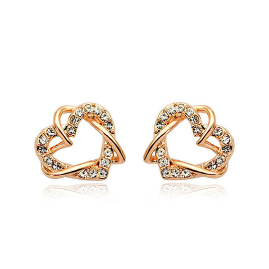 Luxury Gold Heart Rose Gold Color Stud Earrings