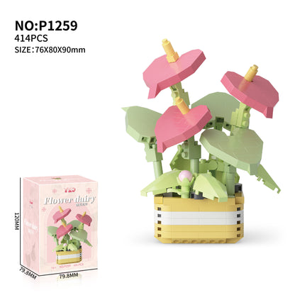 Plant Potted Eternal Flower Bundle Assembling Building Blocks